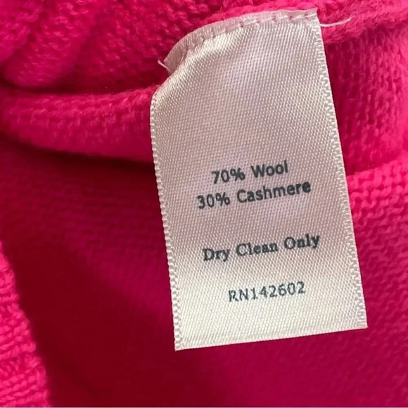 Sail to Sable crewneck sweater, hot pink pompoms pullover cashmere wool blend - Picture 10 of 16